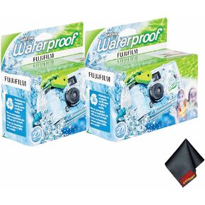 FUJIFILM QuickSnap 800 Waterproof 35mm One-Time-Use Disposable Camera (2X 27 Exposures) + Microfiber Cleaning Cloth