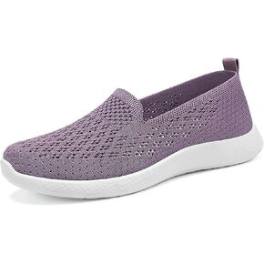 Women's Hollow Knitted Slip On Walking Shoes Comfortable Breathable Mesh Nurse Shoes Memory Foam Casual Non-Slip Sneakers