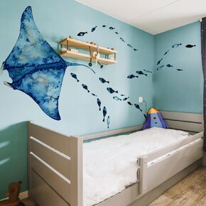 Under The Sea Ray Wall Decals Peel and Stick, PVC Vibrant Ocean Sea Turtle Wall Stickers for Kids Bedroom Playroom, Baby Nursery Room Whimsical Ocean Wall Art Decor, Ocean Animals