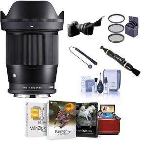 Sigma 16mm f/1.4 DC DN Contemporary Lens for L Mount, Bundle with ProOptic 67mm Filter Kit, Cleaning Kit, Lens Cap Tether, Flex Lens Shade, Mac Software Kit, Lens Cleaner