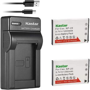Kastar Battery (X2) + Slim USB Charger for Cas NP20 NP-20 & Exilim EX-M1 EX-M2 EX-M20 EX-S20 EX-S100 EX-S500 EX-S600 EX-S880 EX-Z3 EX-Z4 EX-Z5 EX-Z6 EX-Z7 EX-Z8 EX-Z11 EX-Z60 EX-Z70 EX-Z75 EX-Z77