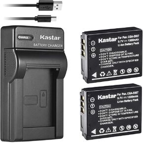 Kastar Battery (X2) & Slim USB Charger Replacement for Panasonic CGA-S007, CGA-S007A, CGR-S007, CGAS007 and Panasonic DMC-TZ1 DMC-TZ2 DMC-TZ3 DMC-TZ4 DMC-TZ5 DMC-TZ11 DMC-TZ15 DMC-TZ50 Digital Camera