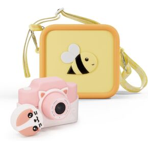 Kidamento Camera Silicone Bag Bundle - Digital Camera for Children and Camera Case - Model K Meowie The Cat - Silicone Bag Yellow Bee