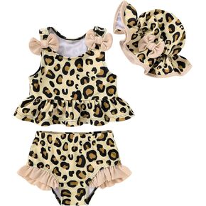 Happy Town Toddler Swimsuit Baby Girl Bathing Suit Sleeveless Bow Floral Bikini Top Ruffle Shorts with Hat Beach Swim Wear in Kuwait