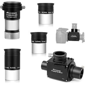 Astromania 1.25" Flip Mirror - Bundle with - 1.25" Plossl Eyepieces(4 10 25mm) with 2X Barlow