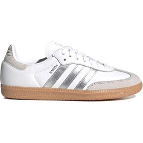 adidas Samba OG Womens Sneaker (White Metallic Silver Gum, 5)