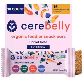 Cerebelly Toddler Snack Bars | Organic Sweet Potato Blueberry Banana Smart Bars | Healthy Snack Bars for Kids | 16 Brain-supporting Nutrients, Gluten Free, Nut Free, No Added Sugar | Pack of 30