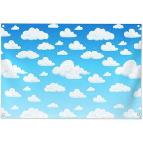 Blue Sky White Clouds Backdrop 6x3.6ft Cartoon Kids Birthday Party Decoration Backgroud