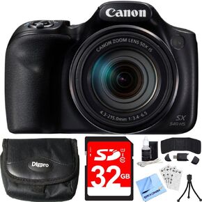 Canon PowerShot SX540 HS 20.3MP Digital Camera with 50x Optical Zoom Bundle with 32GB Memory Card, Camera Bag for DSLR and Flexible Mini Table-top Tripod (Renewed)