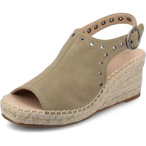 Journee Womens cushioned footbed Crisie Wedge Heel Sandals Espadrille Ankle Buckle Faux Leather Open Toe 3-4 Inch Heel