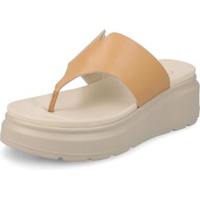 Journee Womens cushioned footbeds Carah wedge flip-flop sandal faux leather slide-on open toe