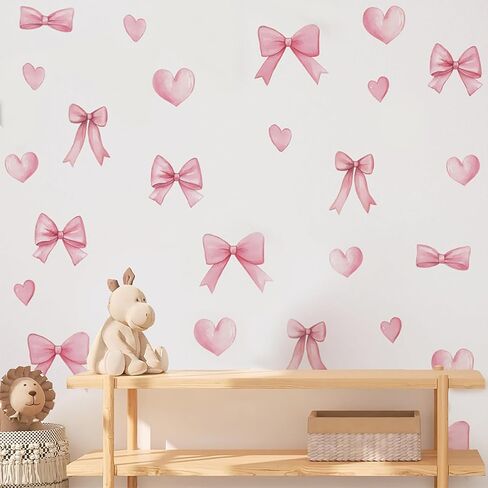 Homie Finds 64Pcs Cute Pink Bow Wall Stickers - Bow Heart Wall Decals, Coquette Wallpaper for Girls Room Nursery in Kuwait
