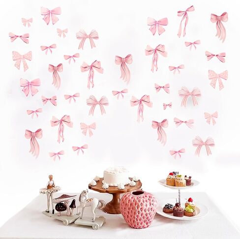 Homie Finds 64Pcs Cute Pink Bow Wall Stickers - Bow Heart Wall Decals, Coquette Wallpaper for Girls Room Nursery in Kuwait