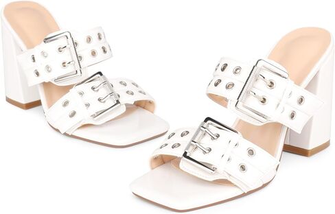 نساء اثنين من الصنادل كعب حزام 4.1 بوصة الكعب مكتنزة الشرير على حذاء Square Toe Slippers عاريات الصندل ل Daliy in Kuwait
