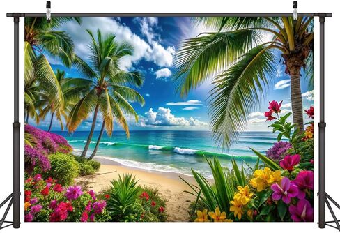 7x5ft Beach Ocean Backdrop – Tropical Palm Tree Summer Photography Background for Wedding, Birthday, Baby Shower, Beach Party, Indoor Outdoor Photo Booth Decor 083 in Kuwait
