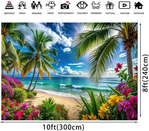 7x5ft Beach Ocean Backdrop – Tropical Palm Tree Summer Photography Background for Wedding, Birthday, Baby Shower, Beach Party, Indoor Outdoor Photo Booth Decor 083 in Kuwait