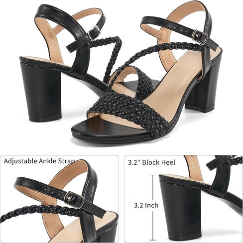 HARENCE Heels for Women Dressy Sandals: Womens Open Toe Ankle Strap Block Chunky Heeled Sandal Dress Shoes for Wedding Prom Party Work in Saudi Arabia