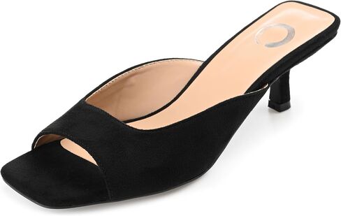 Journee Square Open Toe Kitten Heel Pump for Women - Larna Slip-On Heeled Fashion Sandal in Saudi Arabia
