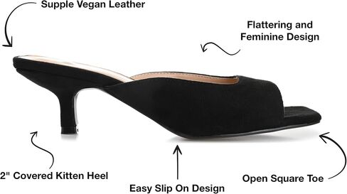 Journee Square Open Toe Kitten Heel Pump for Women - Larna Slip-On Heeled Fashion Sandal in Saudi Arabia
