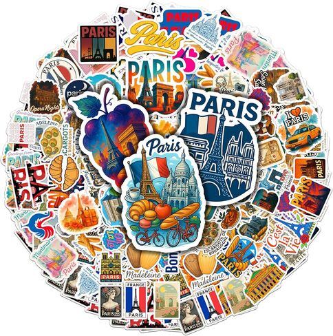 100PCS Paris Stickers Pack Travel Vinyl Waterproof France Sticker for Kids Teens Adults Aesthetic Decal Decorative Funny Car Bumper Decals Water Bottle Helmet Phone Birthday Gift in Saudi Arabia