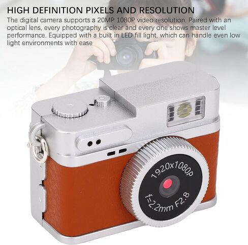 كاميرا Zunate Mini Keychain ، الكاميرا الرقمية 1080p FHD 20MP مع شاشة 0.96in ، كاميرات FHD الصغيرة الحنين الرجعية المدمجة في ضوء LED ، تسجيل 120 دقيقة ، للتسلق ركوب الدراجات (بني) in Kuwait