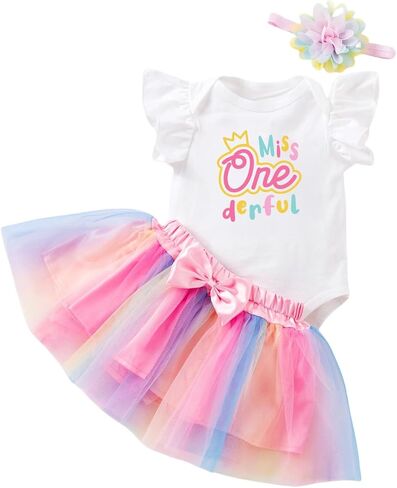 Baby Girls 1st Birthday Outfits Short Sleeve Romper Tutu Skirt Sets with Headband One Year Old Girl Clothes in Saudi Arabia