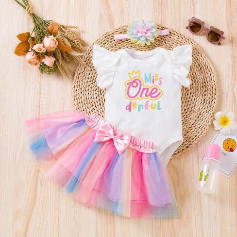 Baby Girls 1st Birthday Outfits Short Sleeve Romper Tutu Skirt Sets with Headband One Year Old Girl Clothes in Saudi Arabia