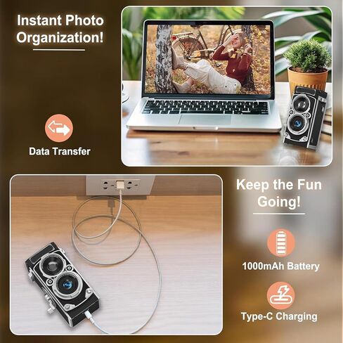 Vintage Miniature Digital Camera, 12MP Autofocus, 1080P FHD Video, Portable TLR Style Digital Camera with 1.54 inch HD Screen, 1200mAh Battery, Suitable for Teens Adults Kids in Saudi Arabia