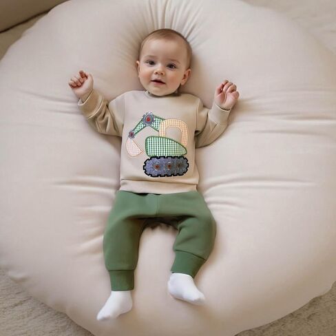 FOCUSNORM Toddler Baby Boy Fall Winter Outfit Excavator Embroidered Long Sleeve Sweatshirt Elastic Jogger Pant 2 Pcs Clothes in Saudi Arabia
