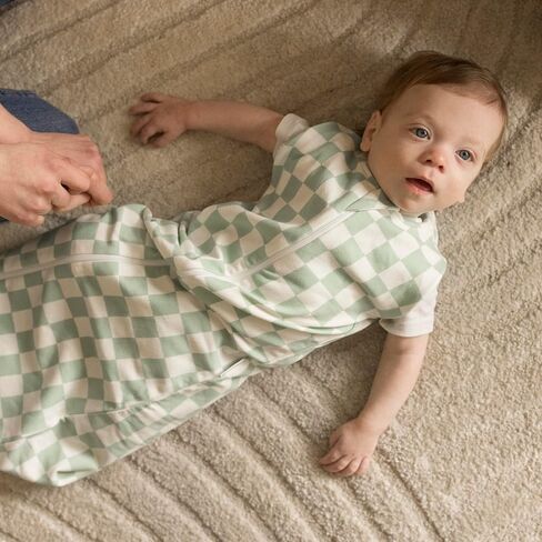 Tiny Twinkle Baby Sleep Sack 3-6 Months 1.0 TOG, Cotton & Elastane Wearable Blanket, Swaddle Transition Micro-Fleece, Machine Washable(Sage Checkers) in Saudi Arabia
