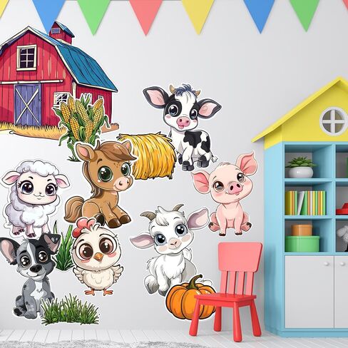 Farm Animal Stickers for Walls - Hi-Res Vinyl Animal Wall Decals for Nursery & Classroom - Animal Stickers for Kids Room Wall Decor - Easy Application Adhesive Decals in Kuwait