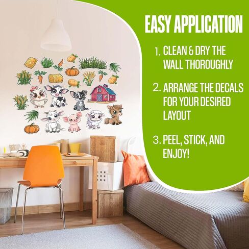 Farm Animal Stickers for Walls - Hi-Res Vinyl Animal Wall Decals for Nursery & Classroom - Animal Stickers for Kids Room Wall Decor - Easy Application Adhesive Decals in Kuwait