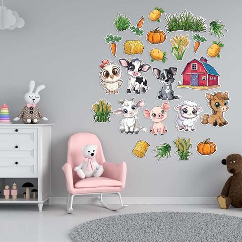 Farm Animal Stickers for Walls - Hi-Res Vinyl Animal Wall Decals for Nursery & Classroom - Animal Stickers for Kids Room Wall Decor - Easy Application Adhesive Decals in Kuwait