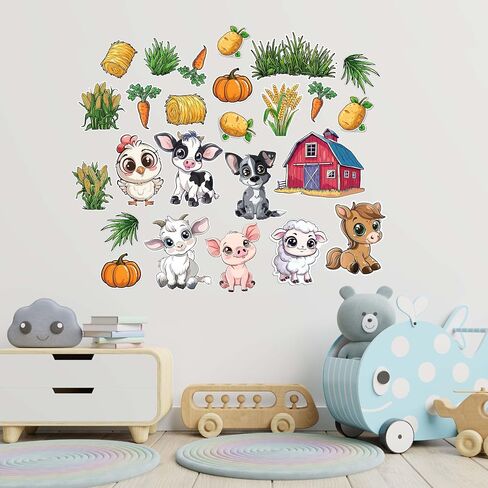 Farm Animal Stickers for Walls - Hi-Res Vinyl Animal Wall Decals for Nursery & Classroom - Animal Stickers for Kids Room Wall Decor - Easy Application Adhesive Decals in Kuwait