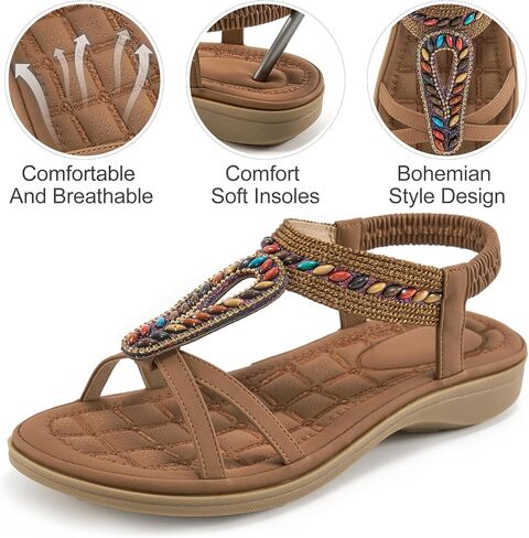 Alicegana Womens Sandals Orthopedic Shoes: Comfortable Arch Support Dressy Bohemian Flats 2025 for Walking Beach Vacation in Kuwait