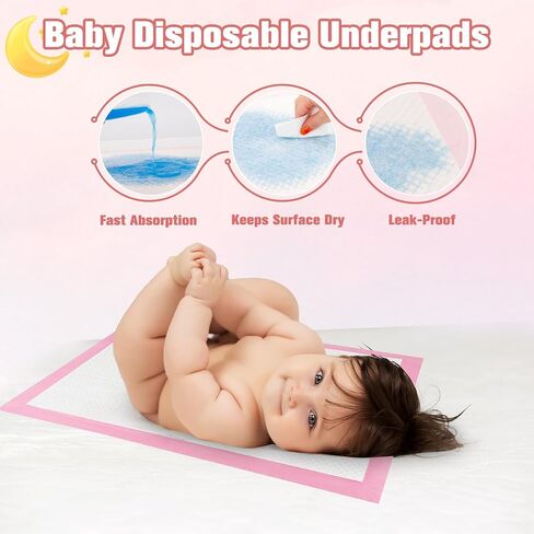 100 Pack Disposable Changing Pads for Baby,13x17In Baby Disposable Underpads,Waterproof Diaper Changing Pad,Ultra Absorbent,Breathable Leakproof Underpads Bed Table Protector Mat in Kuwait