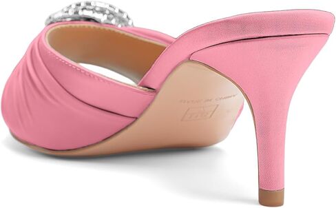 Oh Mispares Women’s Stiletto Heeled Slides Round Open Toe Slip-on Satin Mules Rhinestones 2 Inch Comfortable Dress Sandals for Prom Party Wedding in Saudi Arabia