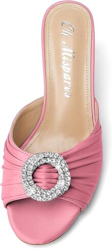 Oh Mispares Women’s Stiletto Heeled Slides Round Open Toe Slip-on Satin Mules Rhinestones 2 Inch Comfortable Dress Sandals for Prom Party Wedding in Saudi Arabia