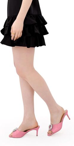 Oh Mispares Women’s Stiletto Heeled Slides Round Open Toe Slip-on Satin Mules Rhinestones 2 Inch Comfortable Dress Sandals for Prom Party Wedding in Saudi Arabia