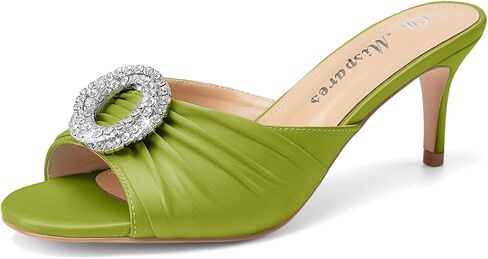 Oh Mispares Women’s Stiletto Heeled Slides Round Open Toe Slip-on Satin Mules Rhinestones 2 Inch Comfortable Dress Sandals for Prom Party Wedding in Kuwait