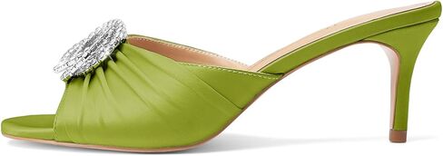 Oh Mispares Women’s Stiletto Heeled Slides Round Open Toe Slip-on Satin Mules Rhinestones 2 Inch Comfortable Dress Sandals for Prom Party Wedding in Kuwait