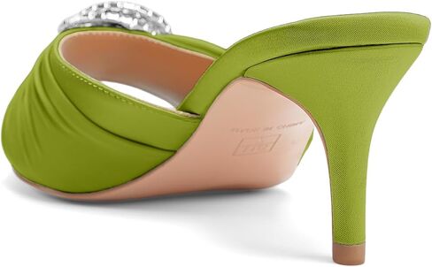 Oh Mispares Women’s Stiletto Heeled Slides Round Open Toe Slip-on Satin Mules Rhinestones 2 Inch Comfortable Dress Sandals for Prom Party Wedding in Kuwait