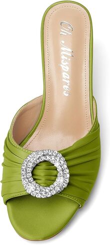 Oh Mispares Women’s Stiletto Heeled Slides Round Open Toe Slip-on Satin Mules Rhinestones 2 Inch Comfortable Dress Sandals for Prom Party Wedding in Kuwait