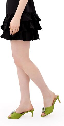 Oh Mispares Women’s Stiletto Heeled Slides Round Open Toe Slip-on Satin Mules Rhinestones 2 Inch Comfortable Dress Sandals for Prom Party Wedding in Kuwait