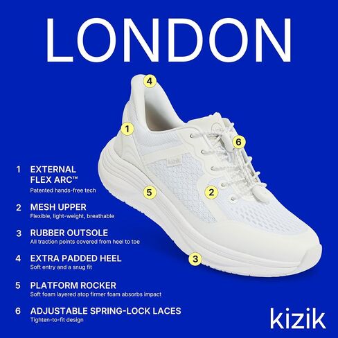 Kizik London Hands-Free Slip On Shoes for Women White | Wide toe box available, breathable lightweight upper, comfortable for walking, gym, or casual wear in Kuwait