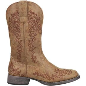 ROPER Womens Riley Scroll Embroidered Snip Toe Casual Boots Mid Calf Low Heel 1-2" - White