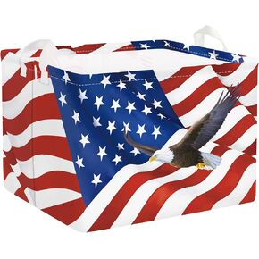 Clastyle Memorial Day Land of The Free Patriotic Gift Basket Retro America Flag Eagle 4th July Storage Bin Baby Beach Clothes Towel Book Toy Box