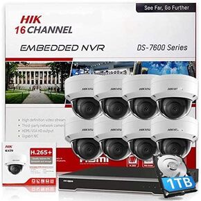 Compatible with Hikvision Security Surveillance IP Camera System, 12× DS-2CD2143G2-I (Replace DS-2CD2143G0-I & DS-2CD2142FWD-I) 4MP IR Dome IP Camera, 2.8mm Lens + DS-7616NI-Q2/16P 4K NVR POE H.265