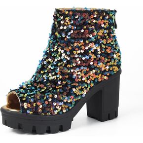 Fashion Womens Peep Toe Sparkle Ankle Boots Platform Heel Glitter Booties