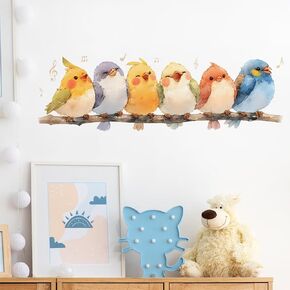 Singing Birds Wall Decals Removable Whimsical Birdies on Branch Vinyl Stickers for Nursery Living Room and Kids Playroom Cartoon Decor Peel and Stick Wall Art
